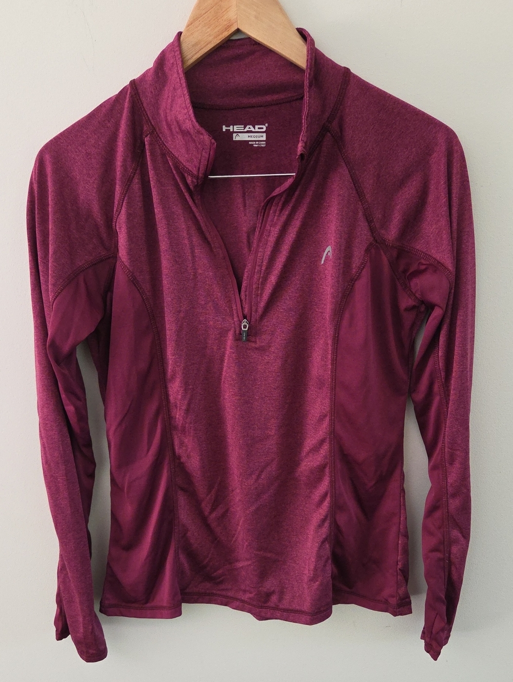 HEAD Women's Burgundy Long-Sleeve Quarter-Zip Athletic Top With Thumb Holes